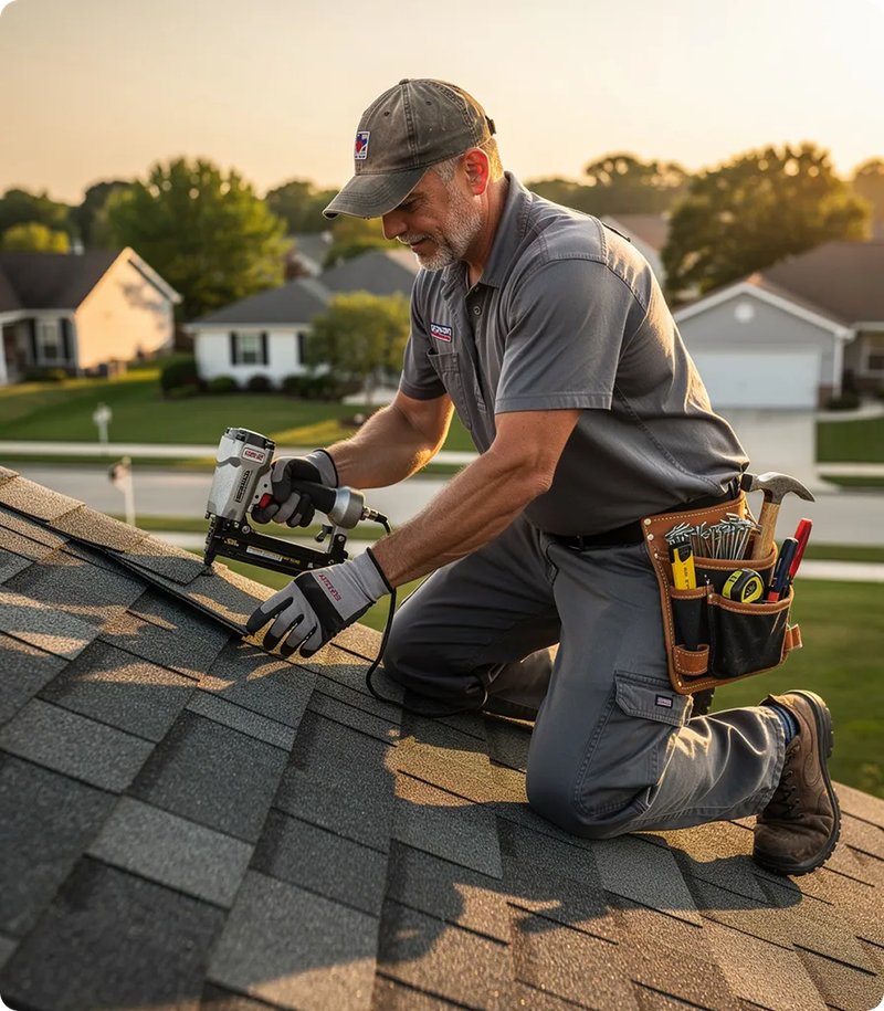 Contractor on the job in the evening