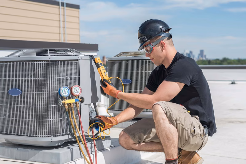 HVAC technician on a service call